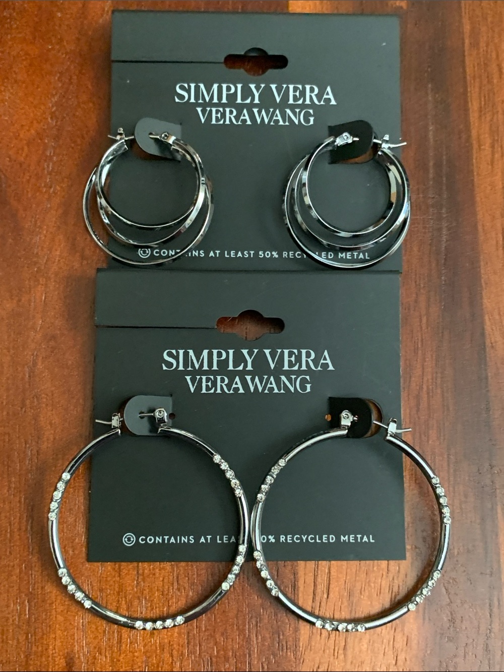NWT Simply Vera Vera Wang 2 pair set of gun metal tone hoop earrings